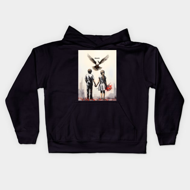 Against Hate: Call for a Peaceful Resolution on a Dark Background Kids Hoodie by Puff Sumo